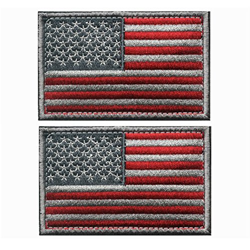 AKOAK 2 Pieces American US Flag Embroidered Patch with Velcro Backing Patriotic USA Military Tactics Patch Iron-On or Sew to Any Garment - Grey and Red