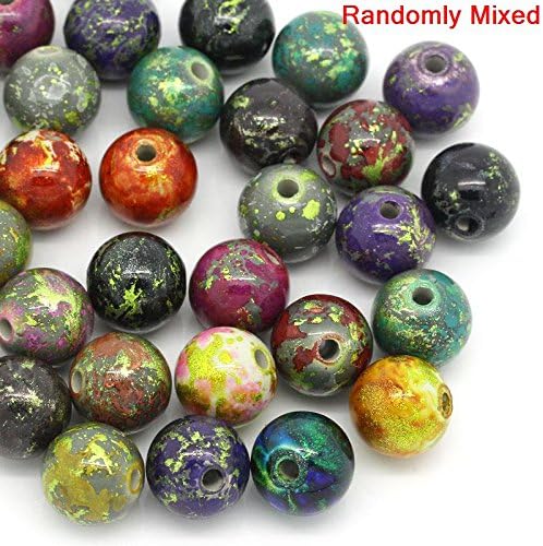 30 Pieces - Acrylic Mixed Color Spray Paint Round Ball Beads - 16mm Diameter - 3.2mm Hole Size