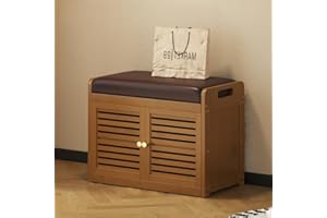 Modern Entryway Shoe Bench with Cushion Seat and Two-Tier Shoe Storage Cabinet, Wood Hallway Bench for Bedroom or Entry(Large
