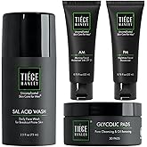Tiege Hanley Skin Care Set for Men, Essential Routine for Oily & Combination Skin, Level 1 System With Salicylic Acid Face Wash, Glycolic Pads, AM SPF & PM Moisturizers, Men’s Skin Care, 4 Piece Kit