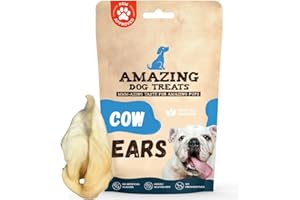 Amazing Dog Treats - Cow Ears for Dogs - Full Size (12 Pack) - Thick-Cut 100% Beef - All Natural Rawhide Alternative- Safe No Hide Dog Chew