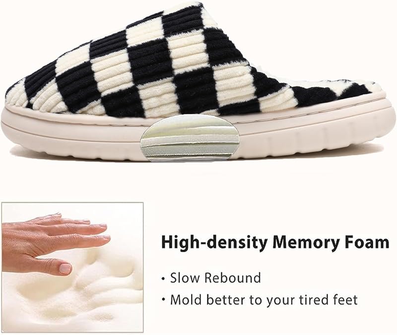 Chaussons Femmes Hommes,Des Pantoufles à Carreaux en Mousse Floue Glissent sur des Pantoufles Moelleuses de Chambre à Coucher anti-skid Intérieur Extérieur(Noir,38/39 EU)