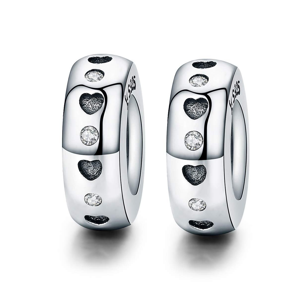 Heart Spacer Charm 925 Sterling Silver Rubber Spacer Stopper Beads for 3mm bracelet (Spcer Charm - Heart & Dot)