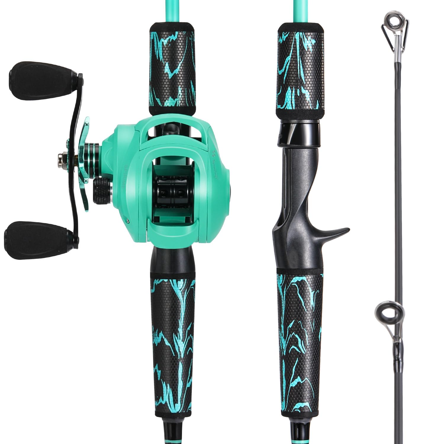 One Bass Fishing Rod and Reel Combo, IM6 Graphite 2Pc Blank Baitcasting Combo with SuperPolymer Handle- 6'0" with Left Handed Reel