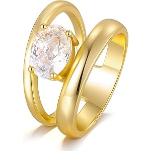 KSF Chunky 14K Gold Plated Rings - Trendy Cubic Zirconia Statement Ring