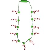 The Dreidel Company Christmas Candy Cane Design Light-Up Christmas Ornament Necklace, Party Favor Accessory for Kids and Adults, 36 Inches