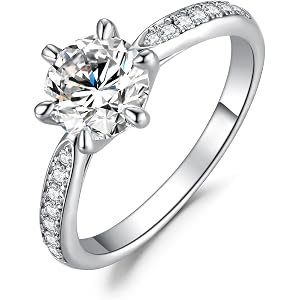 JewelryPalace Classic 1ct 2ct 3ct Moissanite Solitaire Engagement Rings for Women, 925 Sterling Silver Promise Ring for Her,