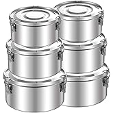 6 Pcs 304 Stainless Steel Food Storage Containers with Lid Bento Lunch Box Kimchi Containers Leak-Proof Reusable Flat Canister Food Box for Camping Trip Picnic Soup Salad,3 Size(22oz, 35oz, 54oz)