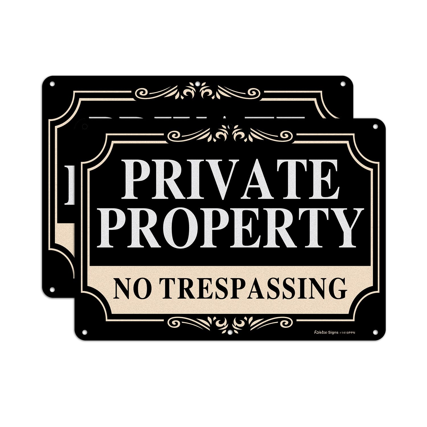 Faittoo Private Property No Trespassing Sign - 2 Pack - 35 x 25 cm. 040 Rust Free Heavy Aluminum, Waterproof, Includes Matching Screws & Wrench, Easy to Moun (black)