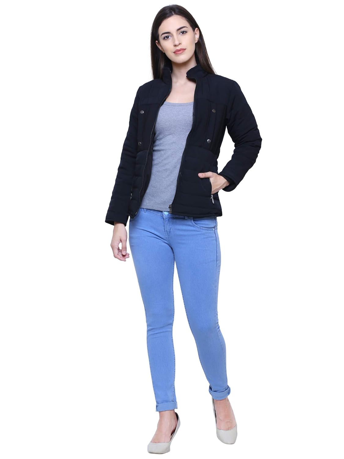 mizago women's long sleeves blended quilted jacket