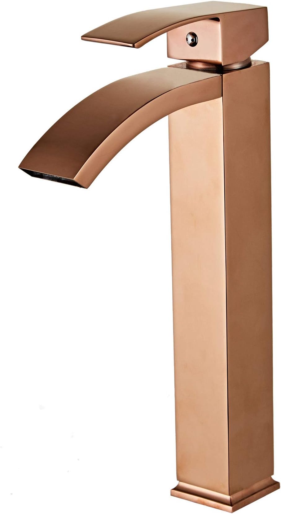 Wovier Rose Gold Waterfall Bathroom Sink Faucet with Supply Hose,Single Handle Single Hole Vessel Lavatory Faucet,Basin Mixer Tap Tall Body Commercial