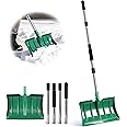 64" Long Handle Snow Shovel, Heavy Duty Metal Snow Shoveling Tool with 16" Wide Blade, 32mm Wide Ergonomic Handle & Anti-Free