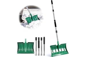 64" Long Handle Snow Shovel, Heavy Duty Metal Snow Shoveling Tool with 16" Wide Blade, 32mm Wide Ergonomic Handle & Anti-Free