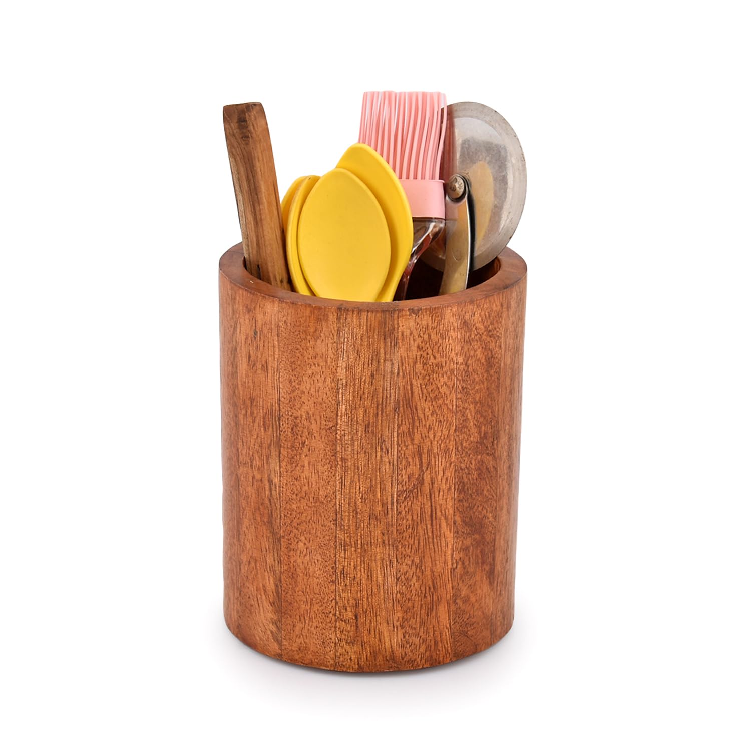 EDHAS Natural Mango Wood Cooking Utensil Holder for Countertop, Spoons, Cooking Tools, etc. (12.7cm x 12.7cm x 15.24cm)