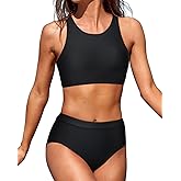 Tempt Me Women High Waisted Bikini Two Piece Swimsuits High Neck Crop Top Racerback Sporty Bathing Suits for Teen Girls