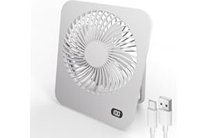 Faryuan Small Desk Fan, Rechargeable Folding Personal Portable Fan, 2000maH Battery, 5 Speeds, Adjustable Mount Quiet Tabletop USB Fan for Office Outdoor Home