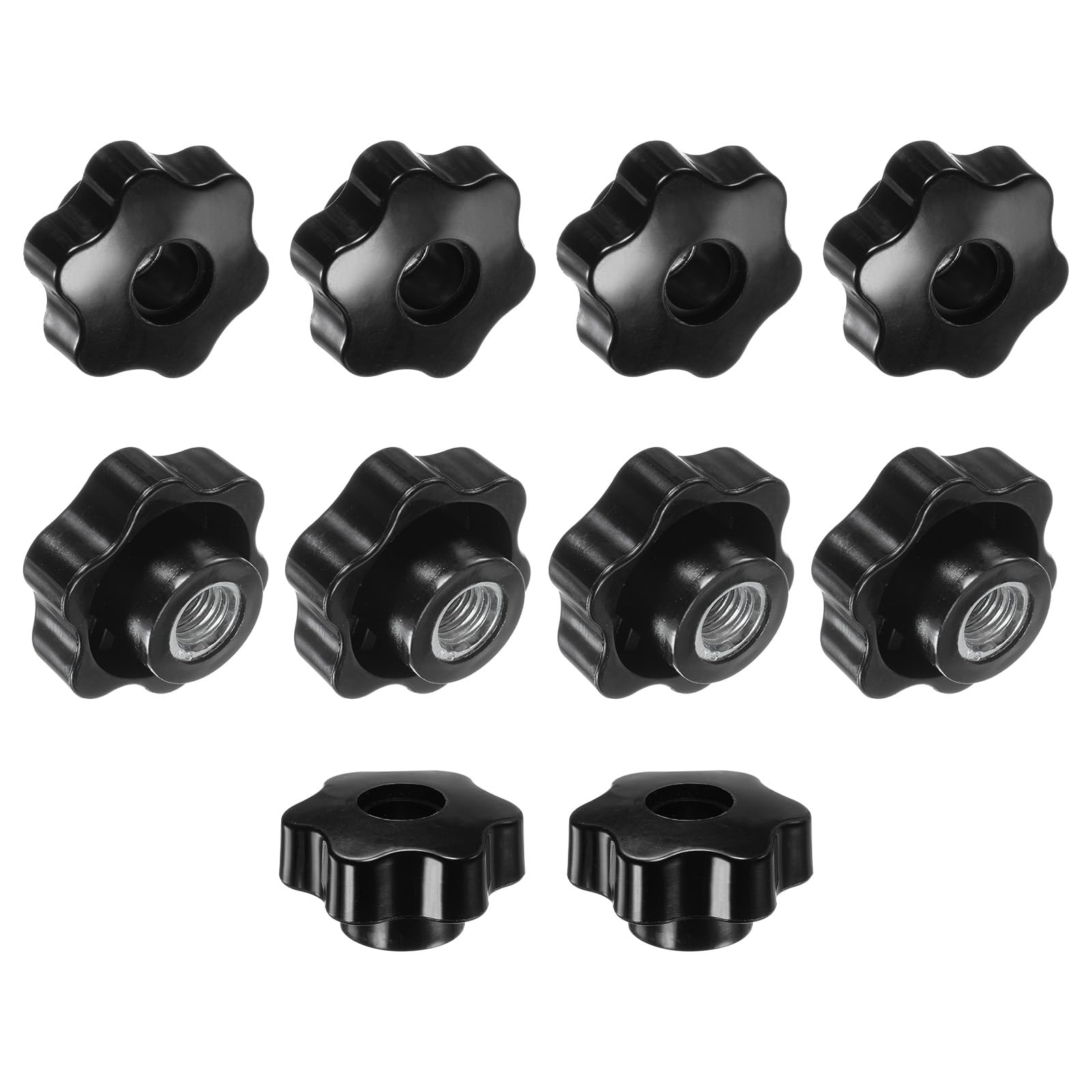 M METERXITY 10-Pack 6 Star Knobs, M12 Female Thread 48mm Hexagon Head Through Hole Clamping Grip Handles for Machinery/Electronic/Woodworking, Steel Screw-On Threaded Knob [Black]