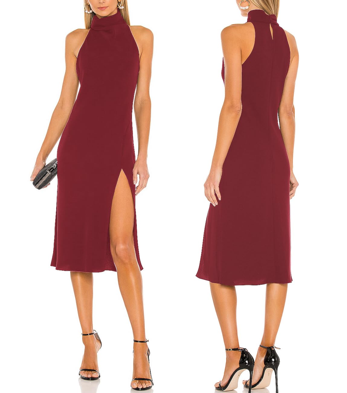Photo 1 of ALENDA DANMOS Women's Sleeveless Bodycon Halter High Neck Midi Dress Thigh High Slit Cocktail Party Dress 193(Small,Wine Red)