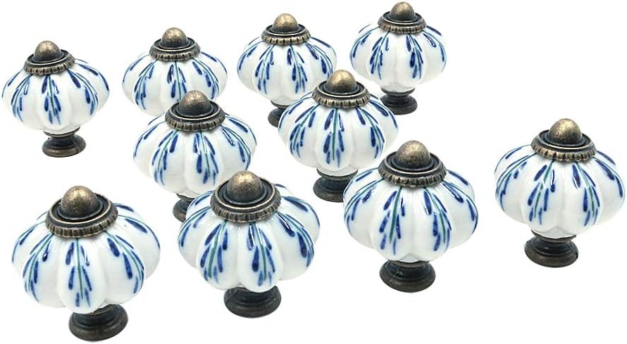 Namvo 10Pcs Light Blue Collection Ceramic Metal Door Knobs Vintage Shabby Chic Cupboard Drawer Pull Handles with 10 Screws (3.8 x 3.3 x 0.03 cm) - Image 4