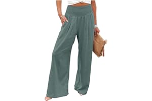 EOPUING Cotton Linen Pants for Women Summer 2023 Wide Leg High Waisted Boho Hippie Pants Plus Size Maternity Work Trousers
