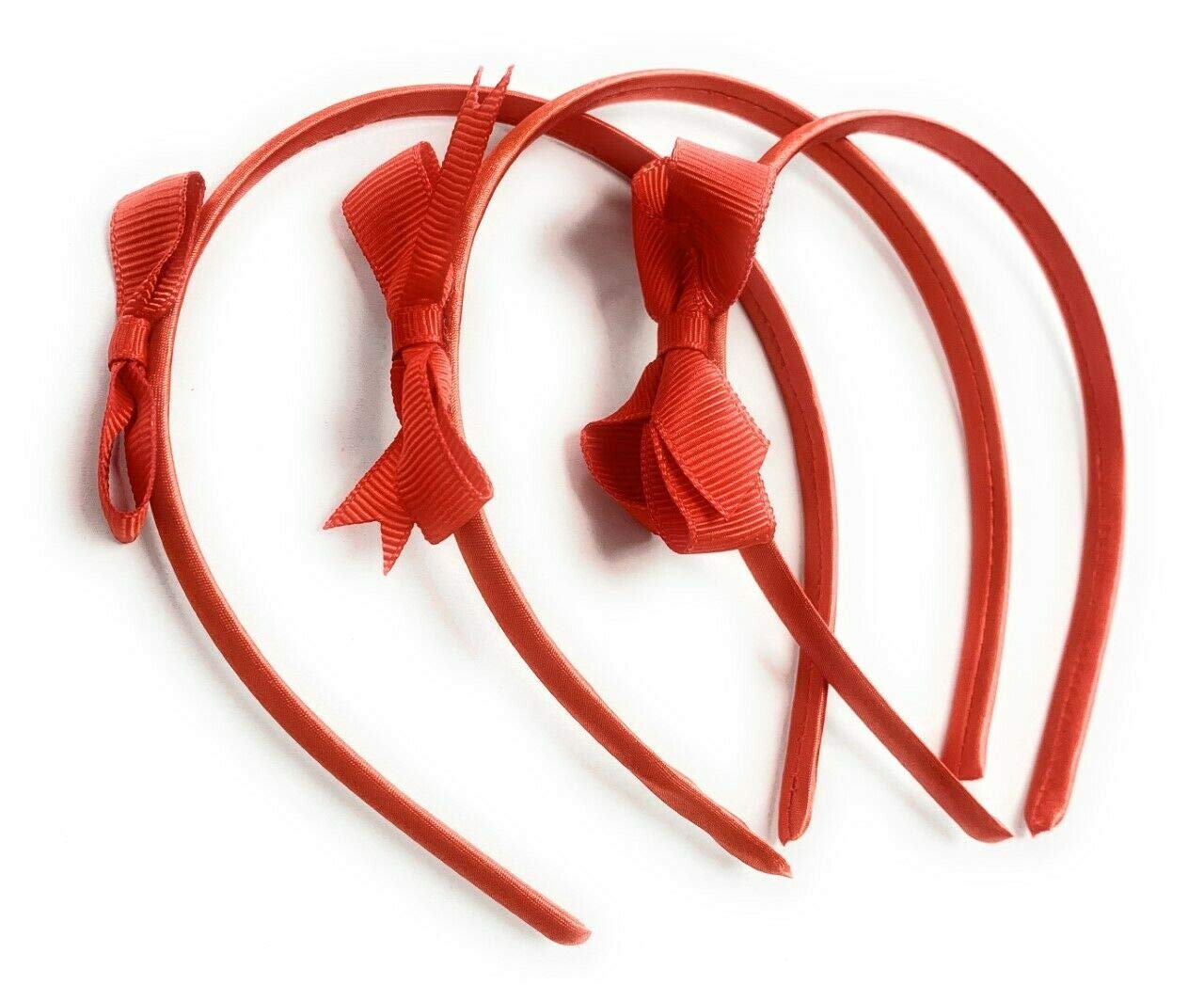 Caprilite 3 x School Hair Bows on Headbands Alice Bands Uniform Colours Bow Headband Set (Red)