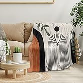 Reateforin Abstract Modern Throw Blanket Boho Minimalist Mid Century Sun Aesthetic Soft Warm Bed Bedding Women Blankets for Couch Bedroom Sofa Office Cozy Flannel Blanket Orange Beige Black 30"X40"