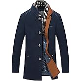 PRIJOUHE Men's Wool Coat Winter Coat Slim Medium Long Coats Overcoat Male