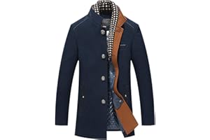 PRIJOUHE Men's Wool Coat Winter Coat Slim Medium Long Coats Overcoat Male