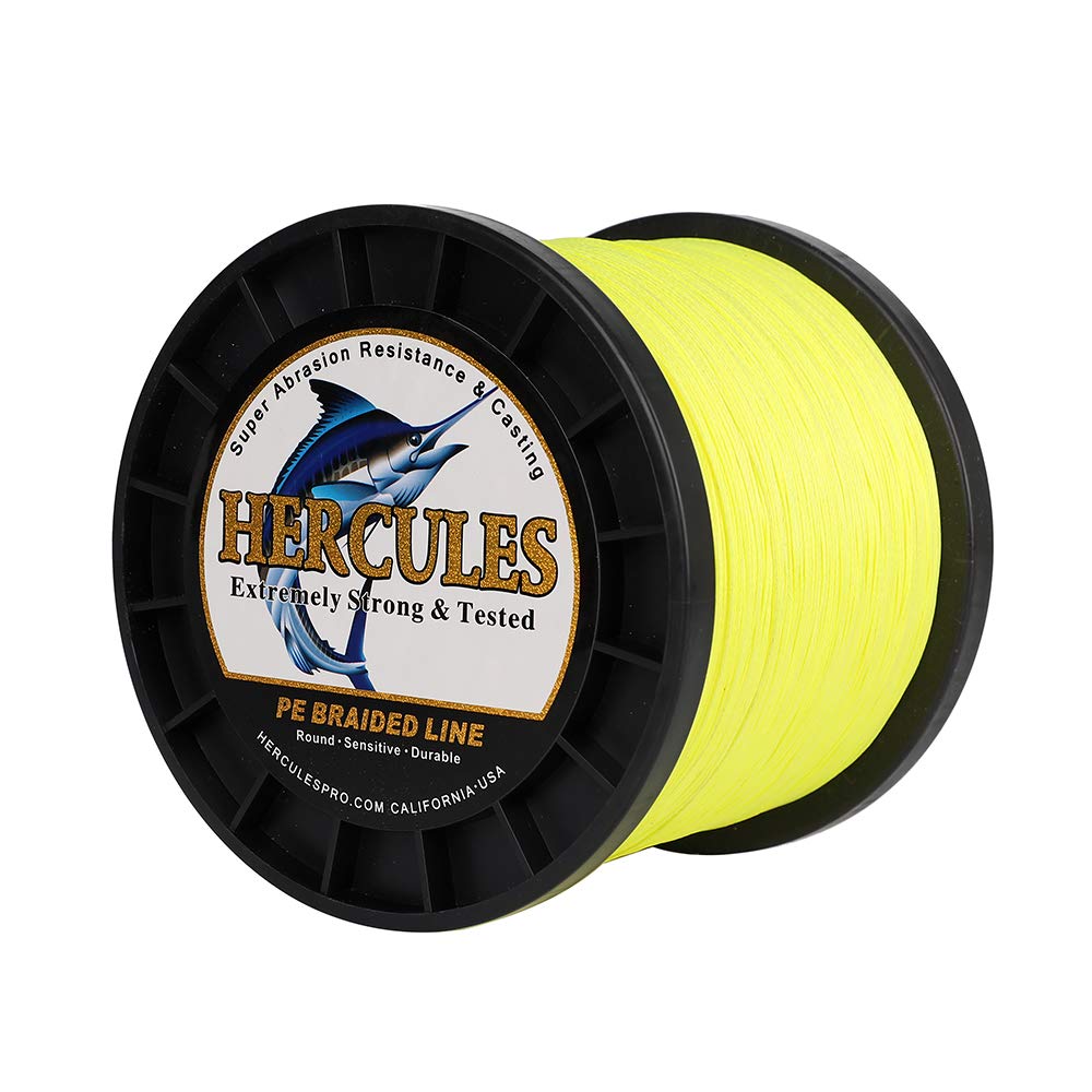 Hercules Super Cast 300M 328 Yards Braided Fishing Line 300 LB Test for Saltwater Freshwater PE Braid Fish Lines Superline 8 Strands - Fluorescent Yellow, 300LB (136.1KG), 1.20MM