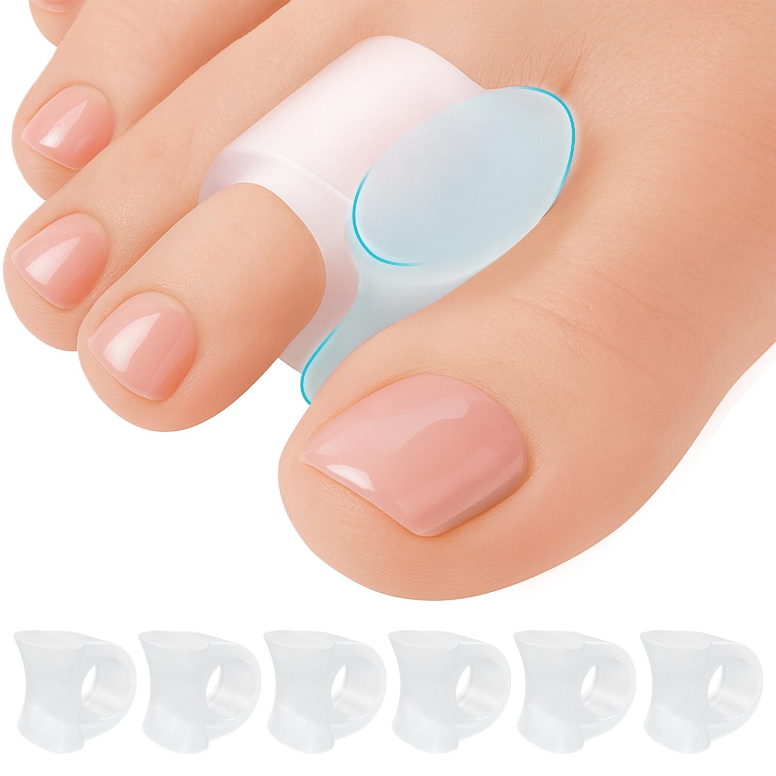 5 STARS UNITED Big Toe Spacers for Men & Women – 6 Gel Separators for Overlapping & Curled Toes, Bunions, Alignment - Diabetic Foot Care, Silicone Spreader, Corrector & Straightener, Clear