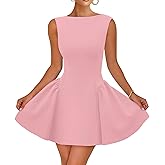 ZESICA Women's 2026 Summer Sleeveless Cocktail Mini Dress Boat Neck Backless Swing A Line Wedding Club Party Short Dresses