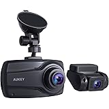 AUKEY 1080p Dual Dash Cams with 2.7” Screen, Full HD Front and Rear Camera, 6-Lane 170° Wide-Angle Lens, G-sensor, and Dual-Port Car Charger