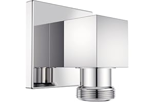 100% Brass Wall Supply Elbow For Hand Shower, Solid Brass Square Wall Elbow With Check Valve (Square, Polished Chrome)