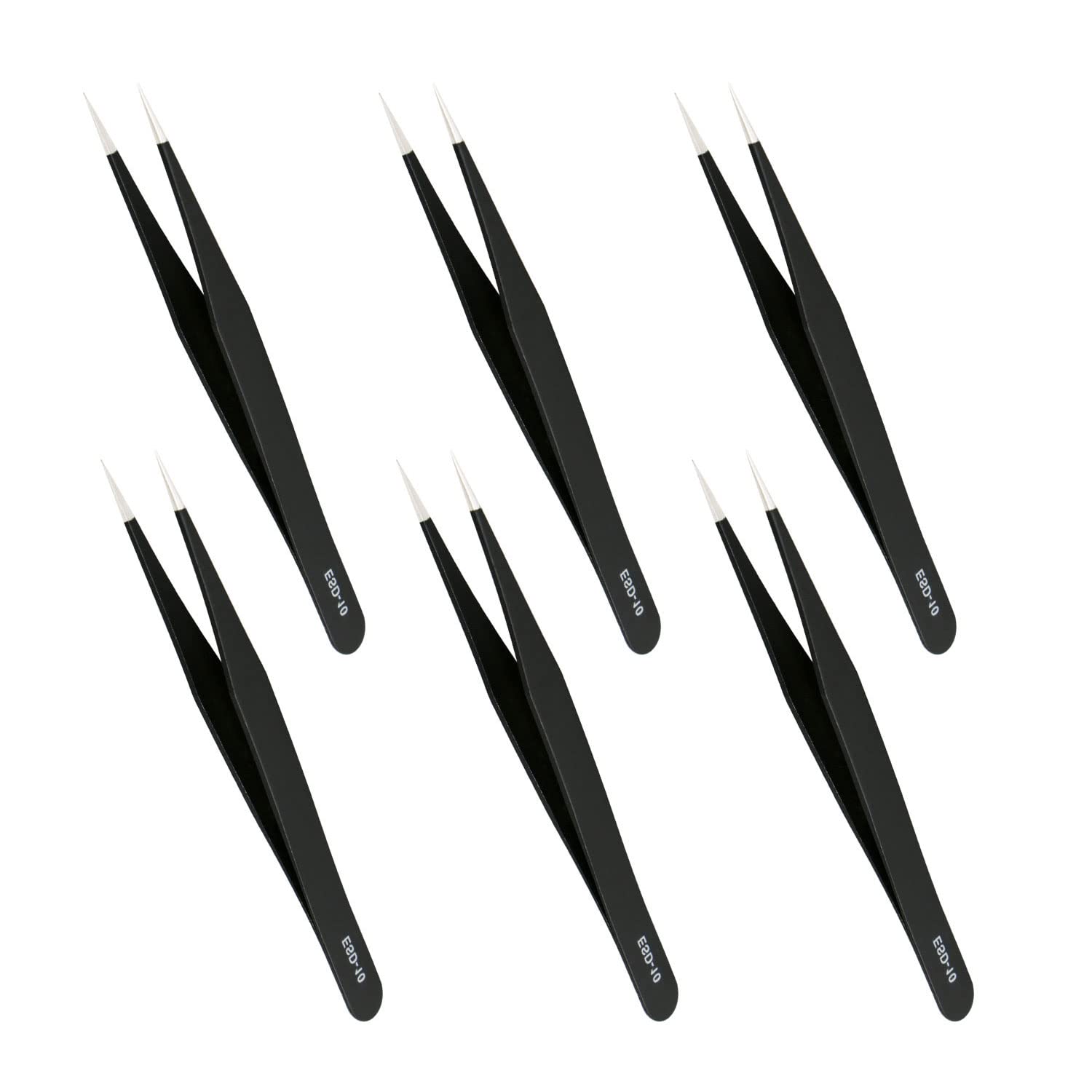 Aopin 6pcs ESD-10 Anti-Static Precision Tweezers, Anti-Static Multi-Function, Suitable for Electronic Repair, Laboratory Operation, Jewelry Making Process, Welding Package Plastic, Black,
