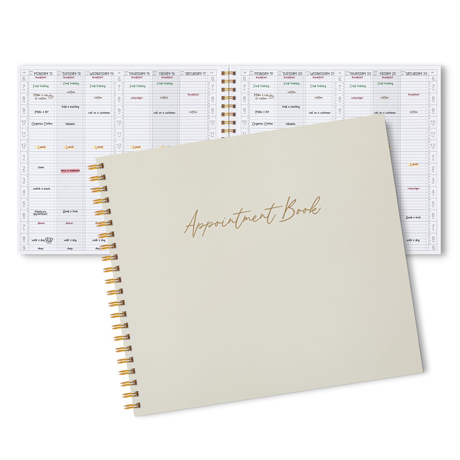 Photo 1 of Maitys Large 6 Column Appointment Book for Salon Business, Hourly Planner 15 Minute Interval, 200 Pages Undated 6 Am 9 Pm 2025 2026 Spiral Bound Schedule Planner Checklist Notebook(Beige, Minimalist)