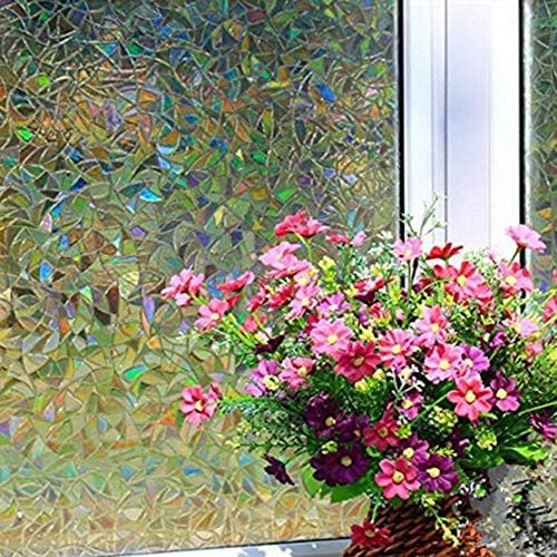 XiaoM 3D Non-Adhesive Window Film Decorative Privacy Static Clings Rainbow Colorful Pattern Glass Film 45CM x 200CM