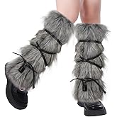 PENINSULA LOVE Viking Faux Fur Leg Warmers Medieval Plush Boot Covers Warrior Leg Gaiters Shin Guards Cosplay Costume