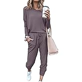 PRETTYGARDEN Women Fall 2 Piece Lounge Outfit Long Sleeve Tops High Waisted Jogger Pants Set Spring Travel Clothes Tracksuit