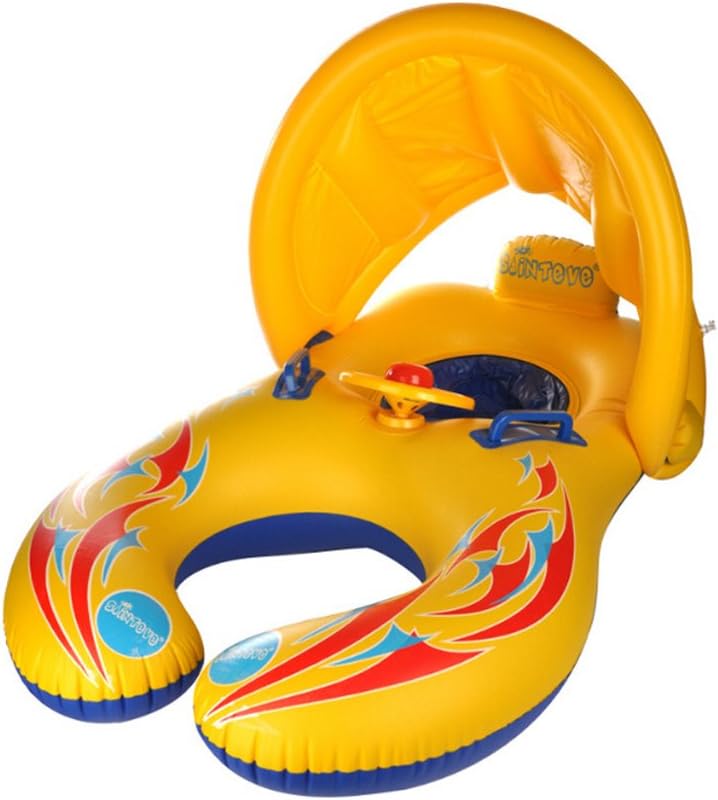 Mama and Baby Inflatable Pool Retractable Removable Floating Swim Ring Baby Seat Float Baby Safety Float Seat Swimming Pool Toy Umbrella Parent-child swimming ring