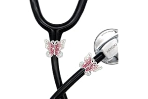 HEYGOO 2 Pack AB Pink Butterfly Bling Stethoscope Charms, Stethoscope Id Name Tag for Doctor Nurse Christmas Gift