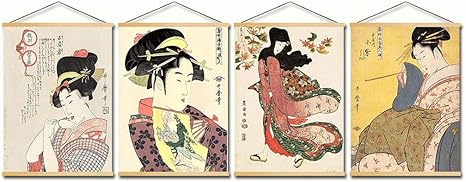 Amazon ファッション ワンダーランド モダン ウォールアート 絵画 日本の芸者プリント 無垢材 吊り下げスクロール 45cmx60cm Sb 122 アートフレーム ポスター オンライン通販