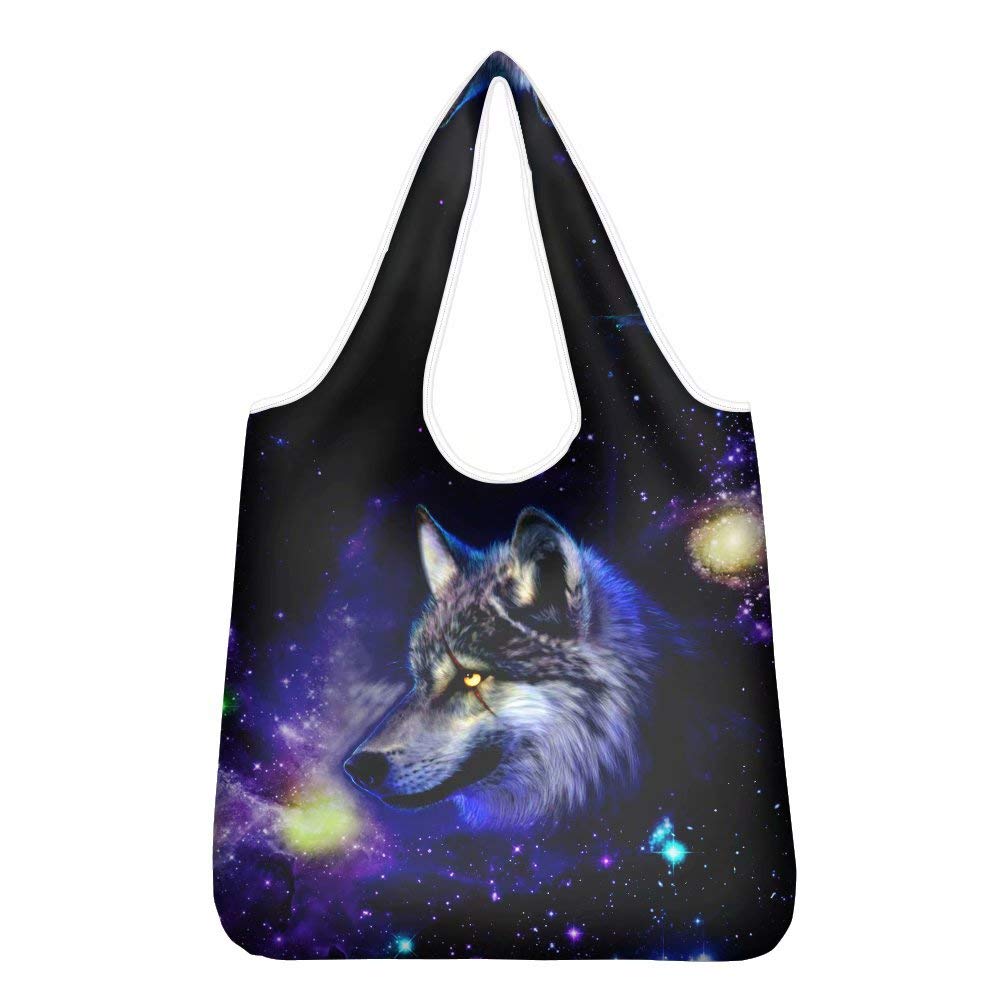 chaqlin Animal Galaxy Wolf Shopping Bags Large Capacity Reusable Grocery Bags Durable Outdoor Sport Camping Picnic Lunch Bags for Women Ladies Shoulder Bags