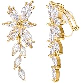 RUOFFETA Marquise Cubic Zirconia Bridal Clip On Earrings, Non Pierced Wedding Earrings for Brides Bridesmaids