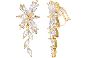RUOFFETA Marquise Cubic Zirconia Bridal Clip On Earrings, Non Pierced Wedding Earrings for Brides Bridesmaids