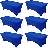 Dailyset 6-Pack Royal Blue Spandex Tablecloths for 6ft Rectangle Tables | Stain &amp; Wrinkle-Resistant, Washable Stretch Polyester Fitted Table Cover for Weddings, Banquets, Events, Parties
