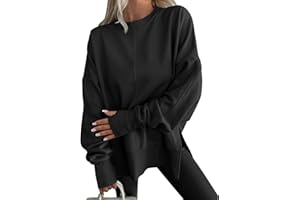 ZWRXW Sweatshirt Women Fall Crew Neck Sweatshirts Side Slit Pullover Top Shirts Long Sleeve Thumb Hole Tops for Women Trendy