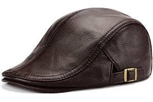 Men Women Lambskin Leather Beret Flat Cap Gatsby Newsboy Driving Ivy Hat, Brown, One Size