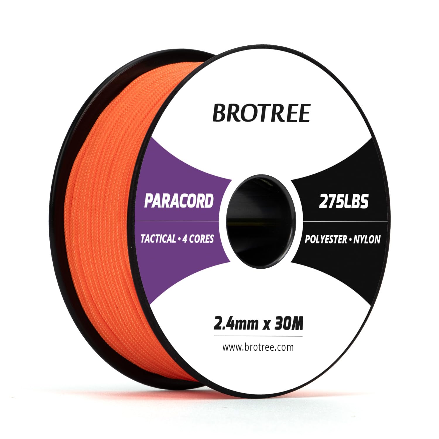 Brotree 275 Paracord 2.4mm Tactical Cord 30M Nylon Rope 4 Strands Parachute Cord for Outdoor, Craft, DIY - 125kg Breaking Load (Orange)