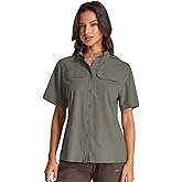 Womens Safari Hiking Sun Shirts Sun Protection Quick Dry Short Sleeve Button Shirts
