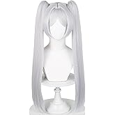 Wiggy Mermaid Frieren Cosplay Wig for Sousou no Frierenn, Long Silver White Wigs Ponytails + Wig Cap for Frieren Beyond Journey's End Halloween Christmas Costume Party